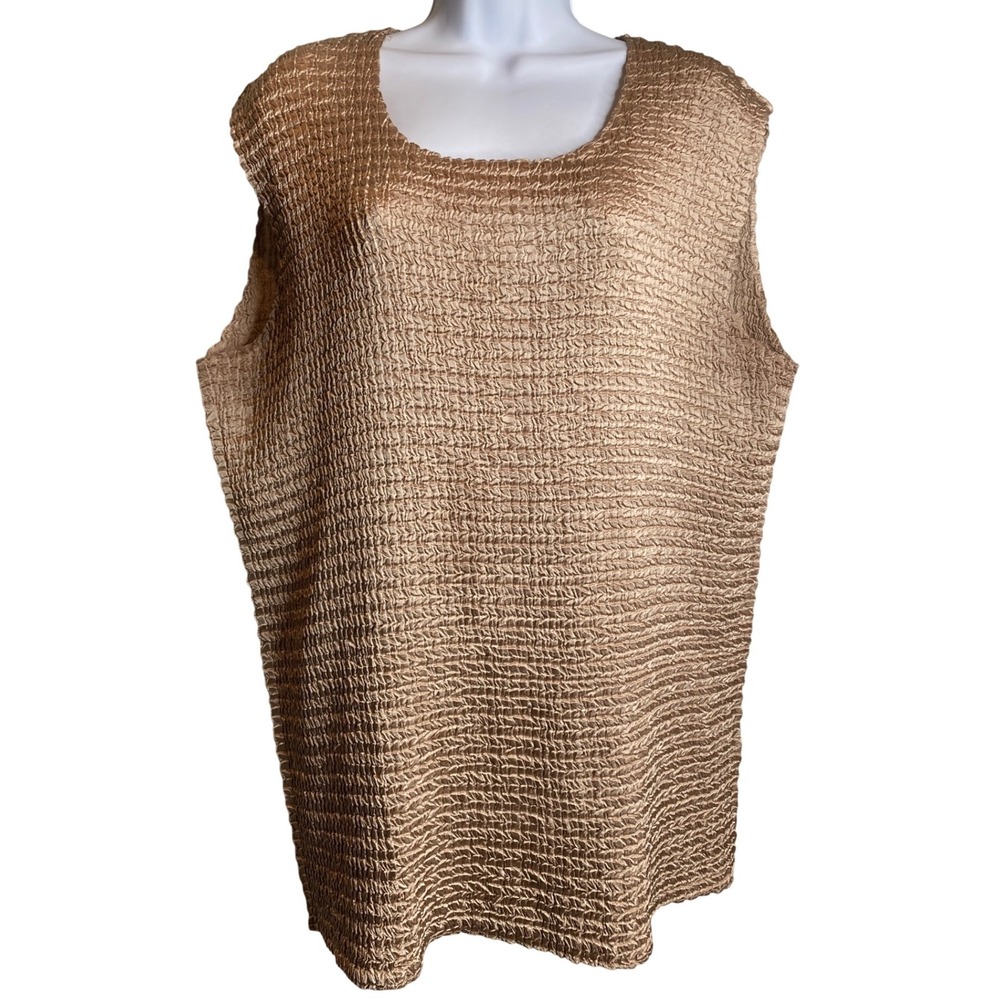Nicola Woman Womens‎ Sleeveless Tank Top Sz 3X Gold Textured Crinkle Layers Boho